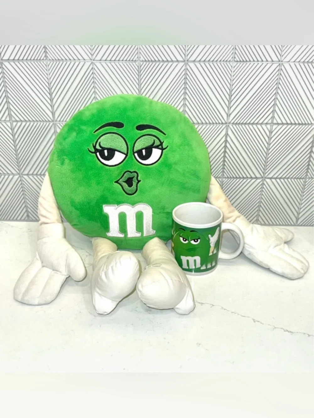 Large Green M&M’s Girl Plush Doll AND VTG Coffee Mug